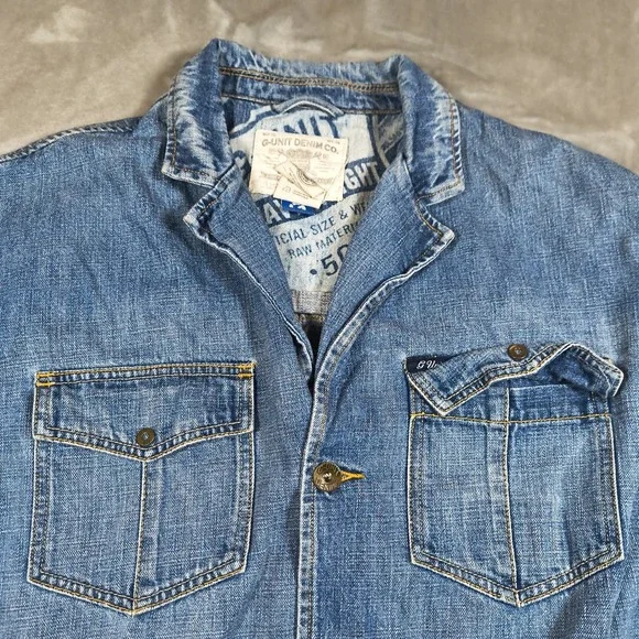 Vintage G Unit Denim Shirt Men XXL Blue Button Up Shacket Heavyweight Hiphop Y2K - Picture 4 of 11